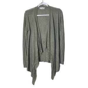 Pink Republic Women Green Knit Waterfall Lace Open Front Cardigan Size Medium
